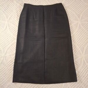 Vintage International Scene Size 14 Black 100% Linen Lined Midi Pencil Skirt
